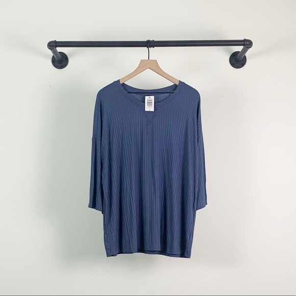 NWT Torrid Plus Size Ribbed Dolman Half Sleeve Lounge Tee Top In Blue - Picture 4 of 7